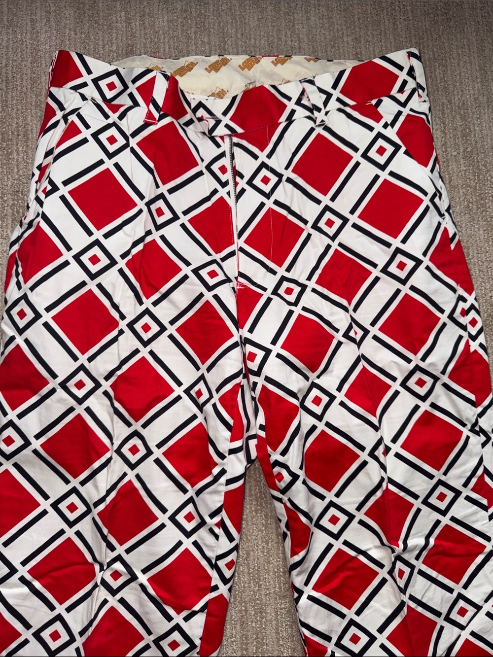 Loudmouth Mens 32x32 Danger Golf Slacks Red White Black Stretch Golfcore Pants - Picture 2 of 11